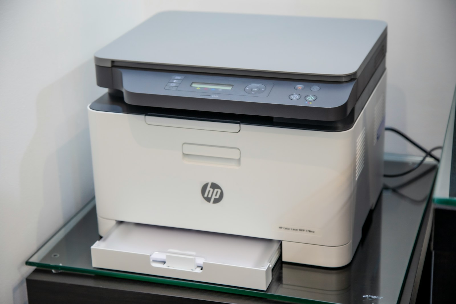 HP LaserJet printer with an empty output tray